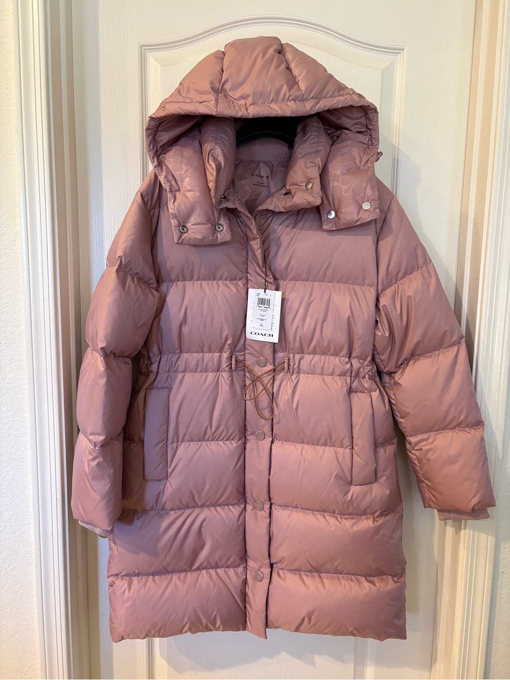 Coach Rose Pink Quilted Puffer Jacket with Drawcord
